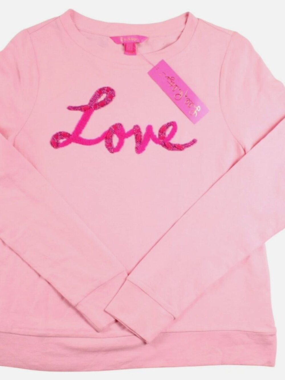 Lilly Pulitzer Pink Rami Shirt Top Blossom Love Graphic NWT SZ S Crew Beaded NWT